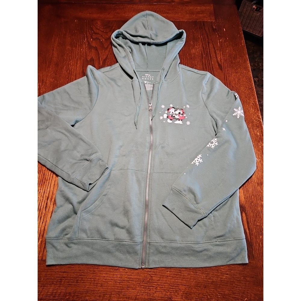 Disney Mickey Mouse Christmas Hoodie Jacket Lg Full Zip Super Soft Green (A885)